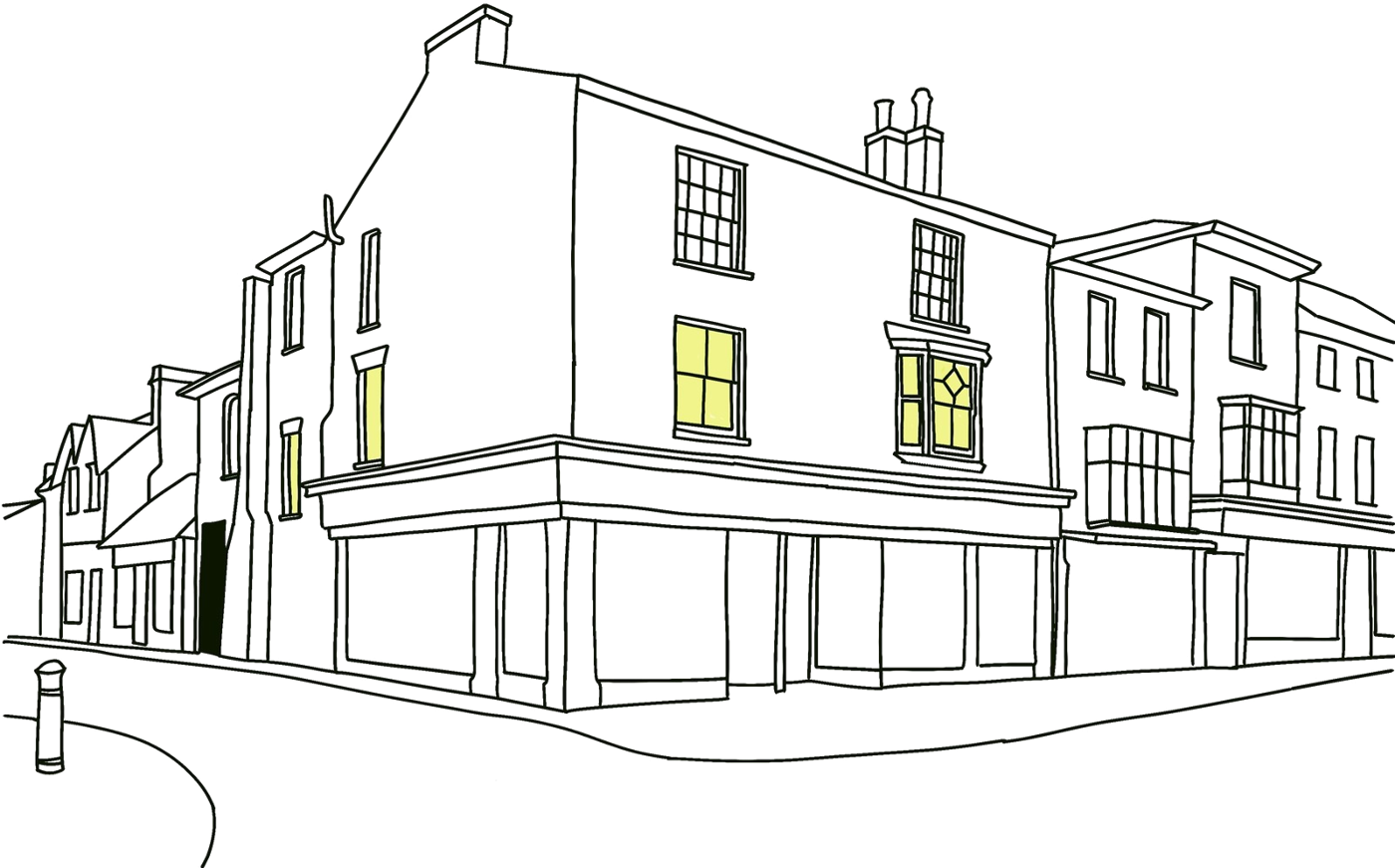 Line drawing of the Battram Associates office on Tring High Street