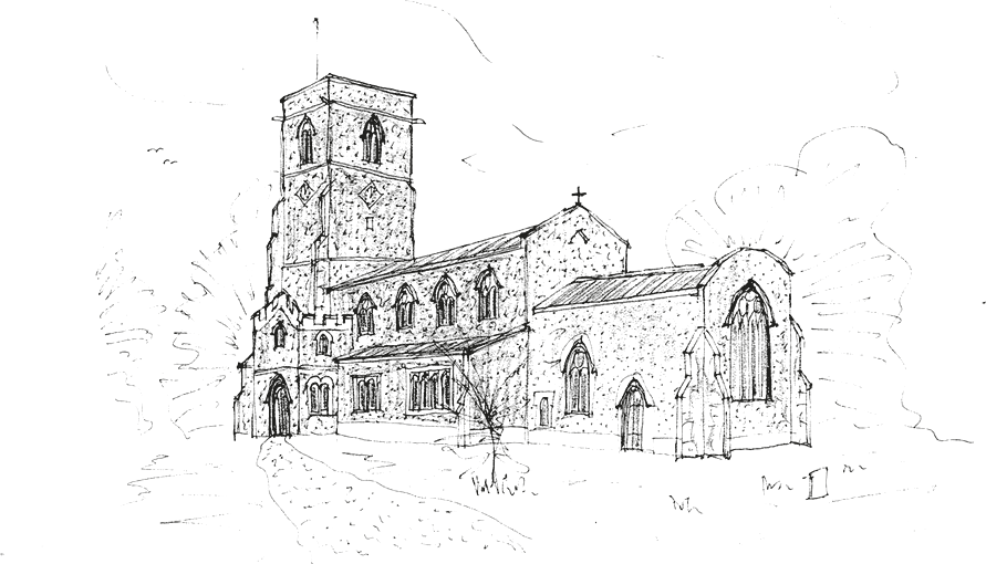 Pen sketch of Aldbury church